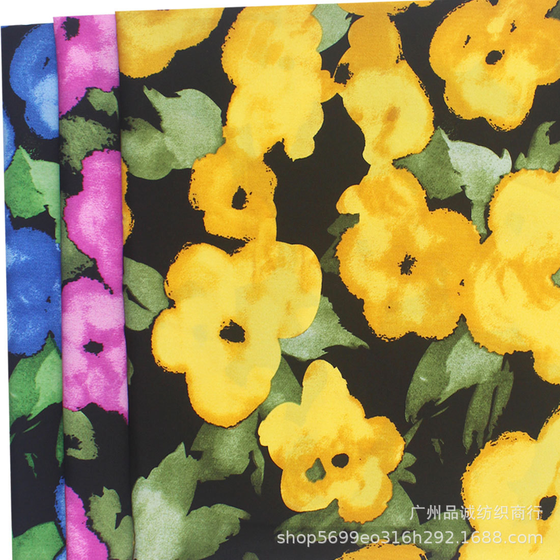 Picture of Broken card plain satin printed color ink sunflower chiffon printed cloth cross-border women's dress printed fabric