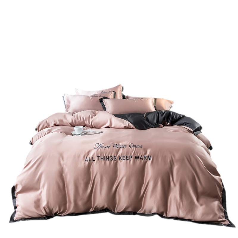 Picture of Summer Ice Silk Four-Piece Set, Light Luxury, Silky Naked Sleeping, Washed Silk Embroidered Bedding, Dormitory Bed Sheets and Quilt Cover, Three-Piece Set