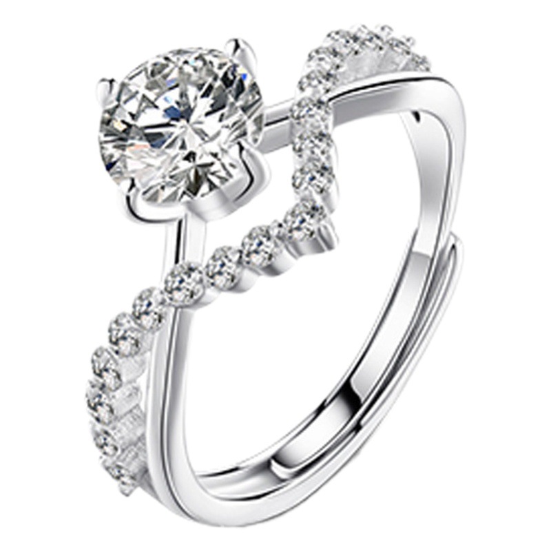Crowning for Love Couple's Ring New Four-claw Simulation Zircon Diamond Ring Unisex 1 karat Crown Opening Ring for Men and Women