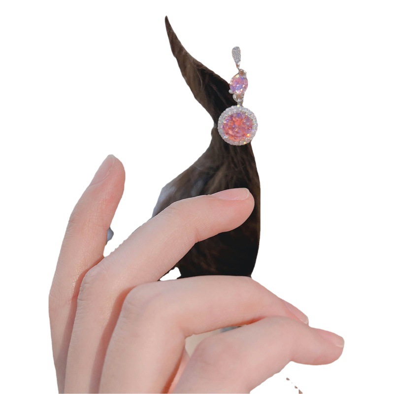 Super Flash Light Luxury Pink Zircon Necklace Romantic Cherry Blossom Pink Diamond suit Long Argyle Pink Diamond Earrings Drop Earrings