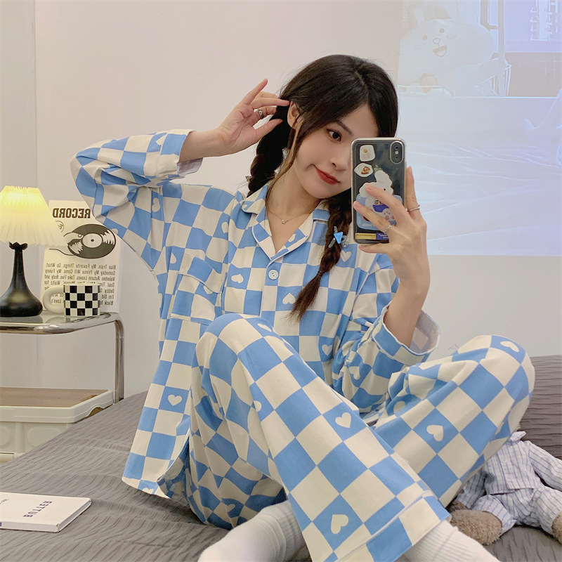 Picture of New Ins Pajamas for Women Simple Stripesd Internet Celebrity Long-Sleeved Cardigan Girl Korean Version Thin Home Wear Set Wholesale