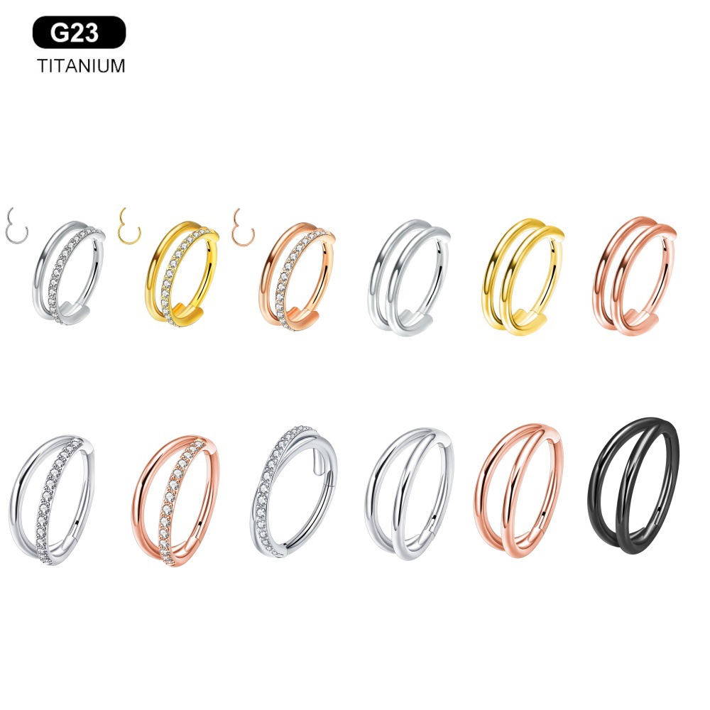 Cross-border explosions G23 titanium seamless ring zircon nose ornament double ring nose ring ear bone ring Europe and the United States popular human body puncture ornaments