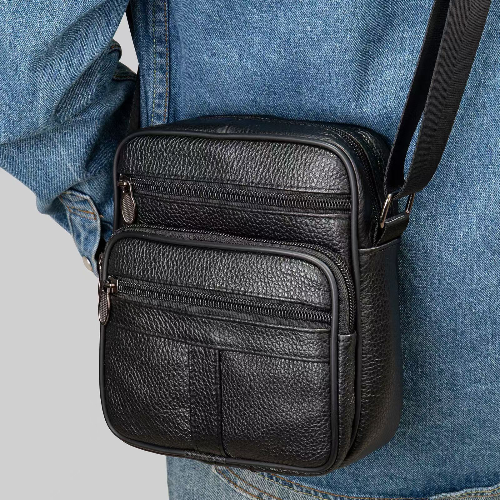 Picture of New Leather Vertical Crossbody Bag Small Bag Men's Backpack Business Shoulder Bag Men's Top Layer Cowhide Casual Small Satchel