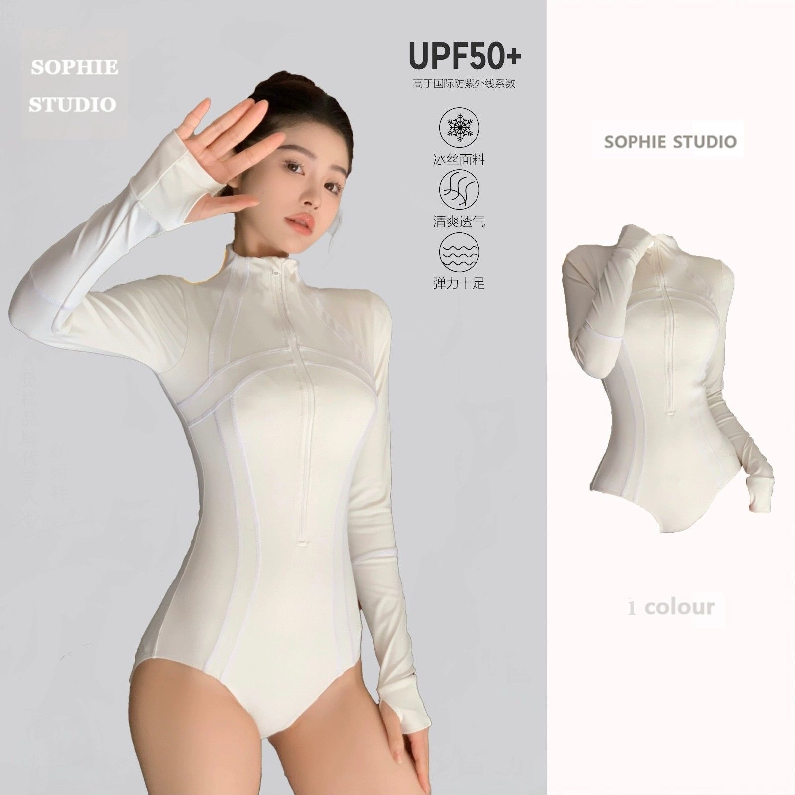 New Diving and Surfing Snorkeling Suit Women's Sick Chubby plus size Conjoined Triangle Long Sleeve Conservative Sun Protection Swimsuit Slim Fit