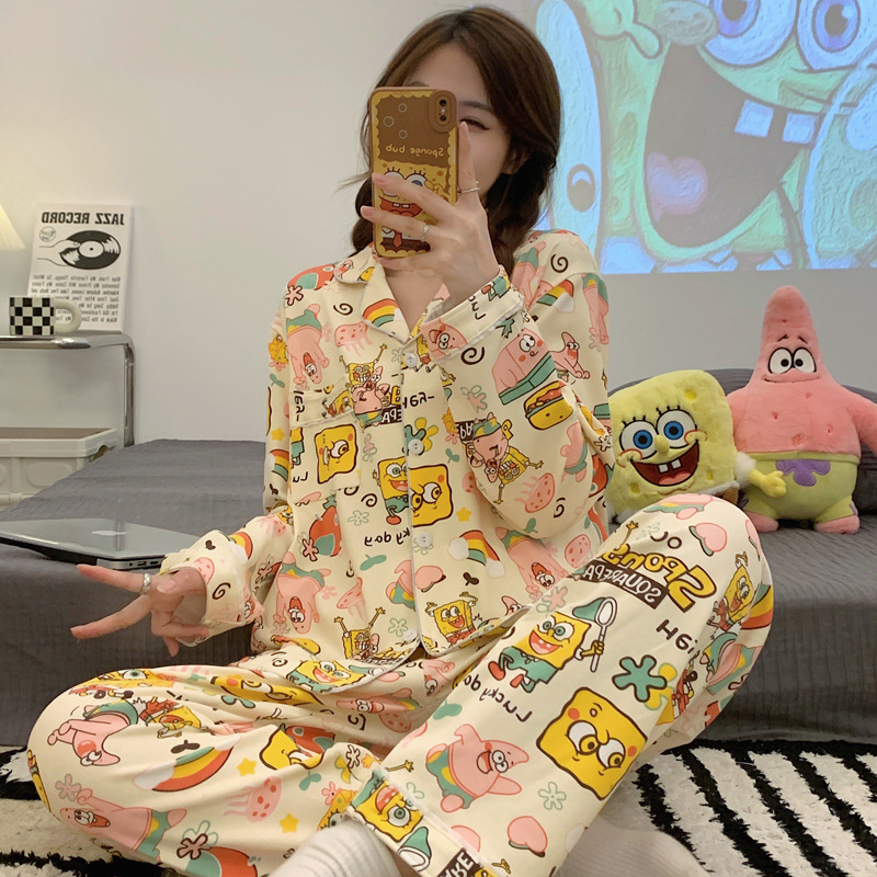Picture of New Ins Pajamas for Women Simple Stripesd Internet Celebrity Long-Sleeved Cardigan Girl Korean Version Thin Home Wear Set Wholesale
