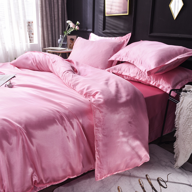Picture of Summer solid color double-sided washed Ice Silk four-piece set silky color matching quilt cover sheets foreign trade cross-border bedding wholesale
