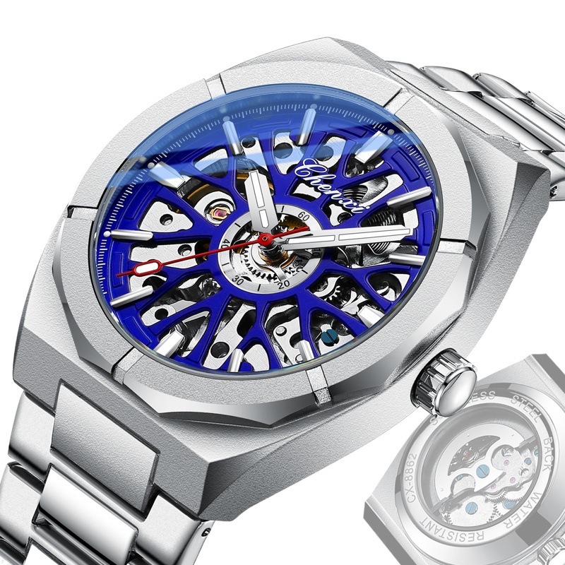Chenxi's New Hollow Transparent Bottom Fully Automatic Mechanical Watch Men's Luminous Waterproof Cross-Border Foreign Trade Manufacturer Men's Watch