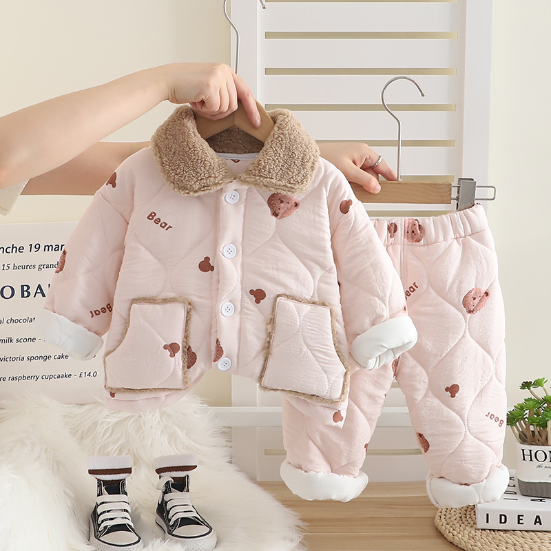 Picture of Boys' Winter Home Clothes suit New Western Style Baby Winter Full Print Bear Head cotton and thickening Long Sleeve Two-piece Set