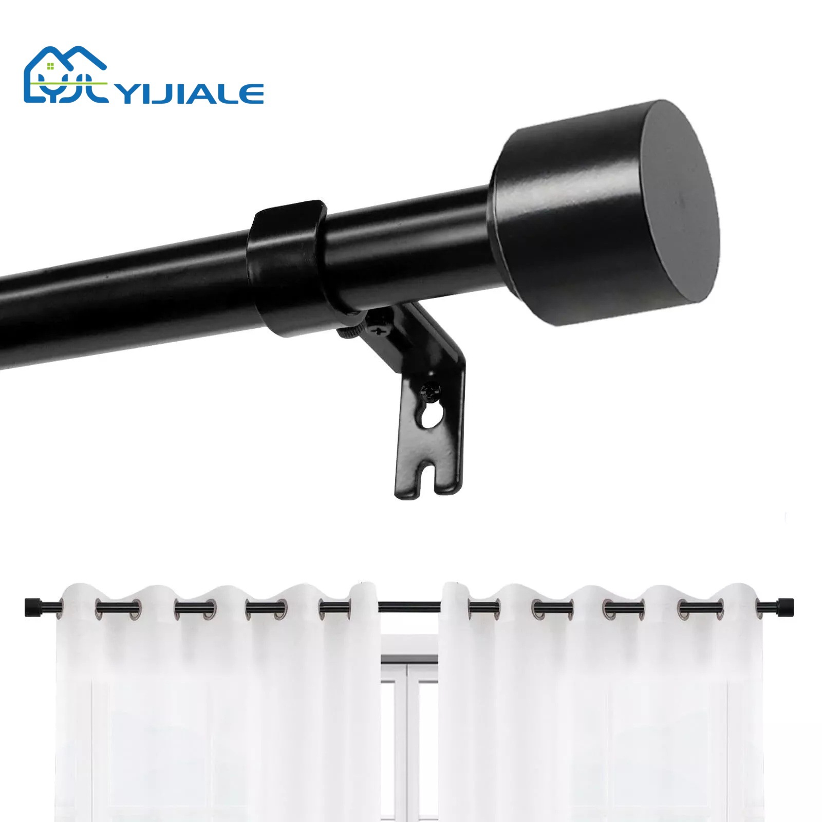Curtain rod Roman rod black single rod simple curtain track industrial wind side mounted top mounted wholesale small size section