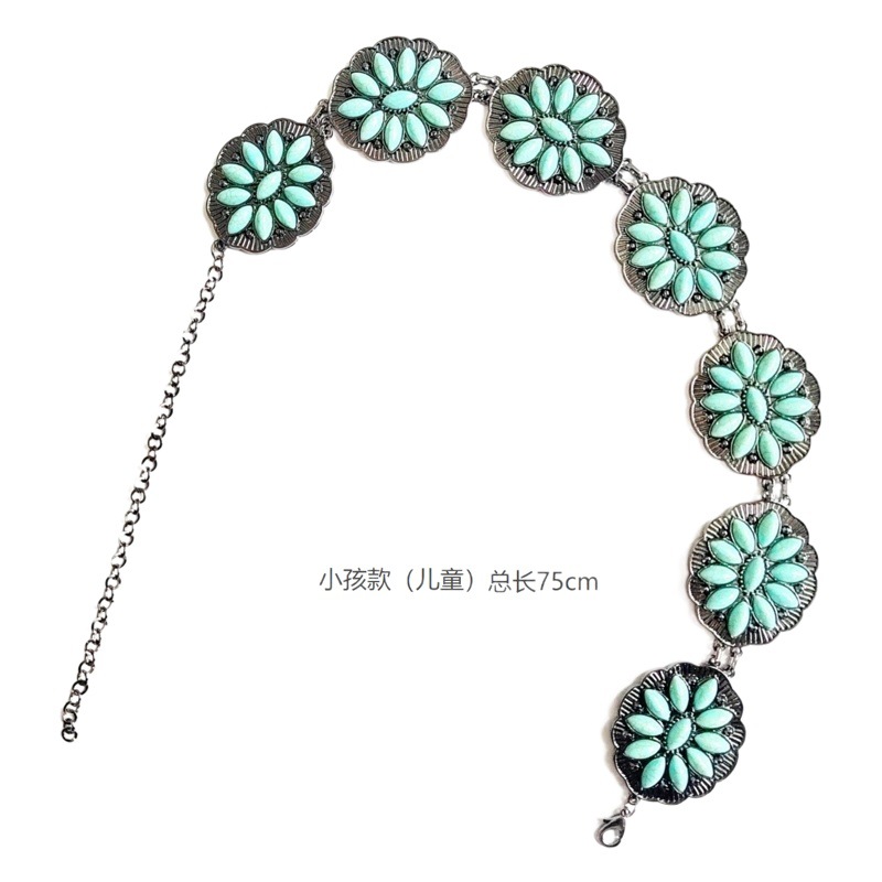 Waist chain women's jewelry metal carving color turquoise inlay western belt all-match long skirt jeans chain body chain
