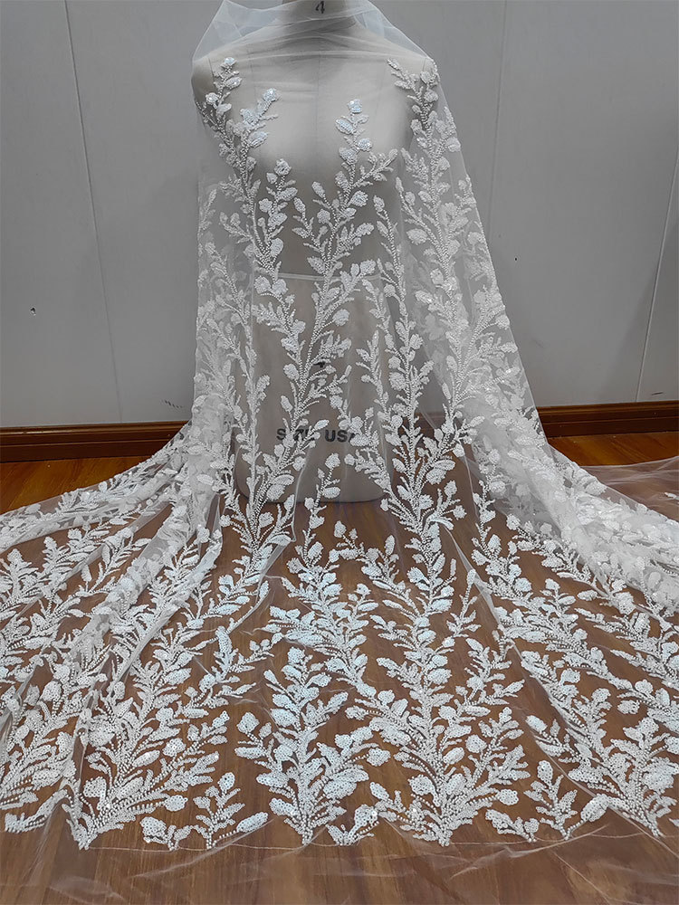 New high quality white beaded sequined branches and leaves lace mesh wedding veil dress lace clothing accessories