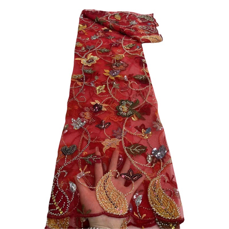 in stock Sparkling Three-Dimensional Embroidery Overlapping Sequin Embroidery Positioning Flower Mesh Fabric Dress Children's Wear Embroidered Cloth Lace