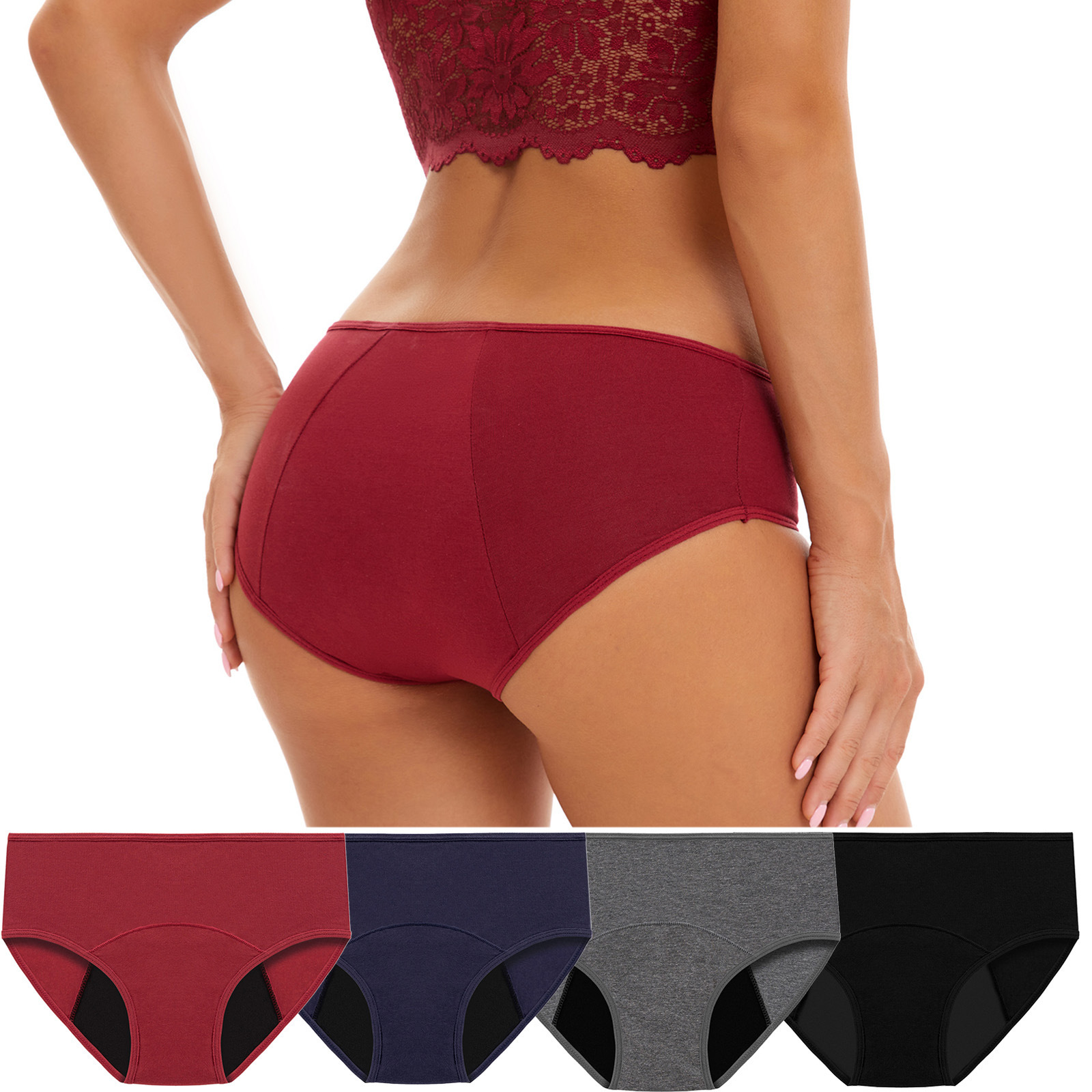 Picture of Foreign trade color side menstrual period underwear women's cross-border low waist plus size large flow three-layer menstruation period underwear