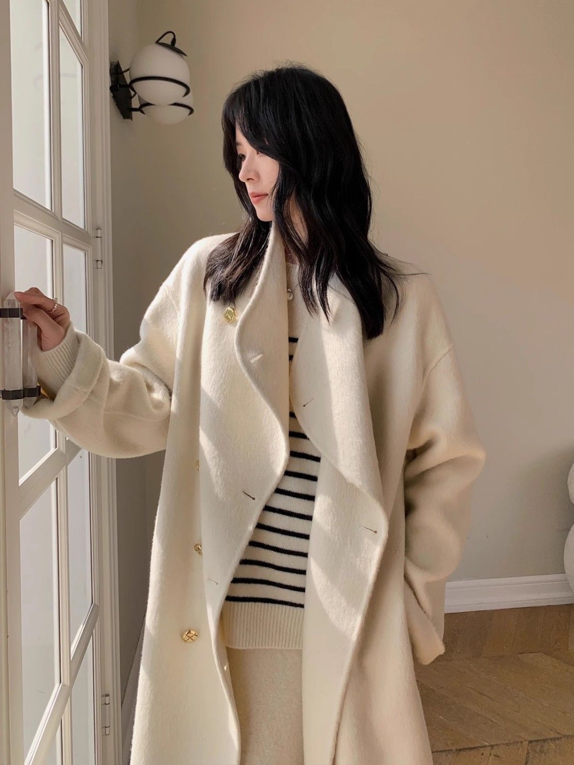 Picture of Gray Double-Sided Woolen Outwear for Women Mid-Length 2025 Autumn and Winter New Korean Style Loose Knee-Length Woolen Outwear