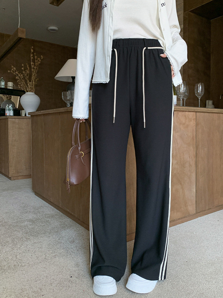 Picture of 63548丨Autumn and Winter High-Waisted Stripesd Strap Straight Casual Pants for Women Plus Size Women's Slimming Look Slightly Fat mm Wide-Leg Pants