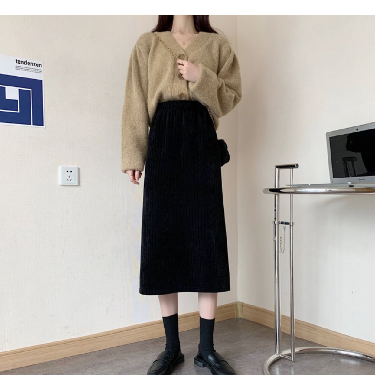 Autumn and Winter High Waist Slimming Corduroy Skirt Children 2022 New Western Style Split Long A- Shirt Skirt