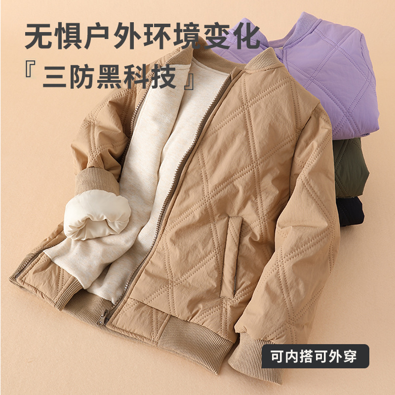 Children's Cotton-padded Coat Thickened School Uniform Artifact Boys' Cotton-padded Coat Three-layer Girls' Wool Outer Wear Top Winter Silk Cotton-padded Coat