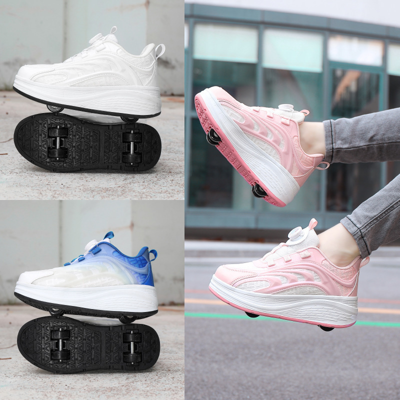 Children's walking shoes four-wheel skating shoes retractable double-row skating shoes boys and girls students sneaker with wheels