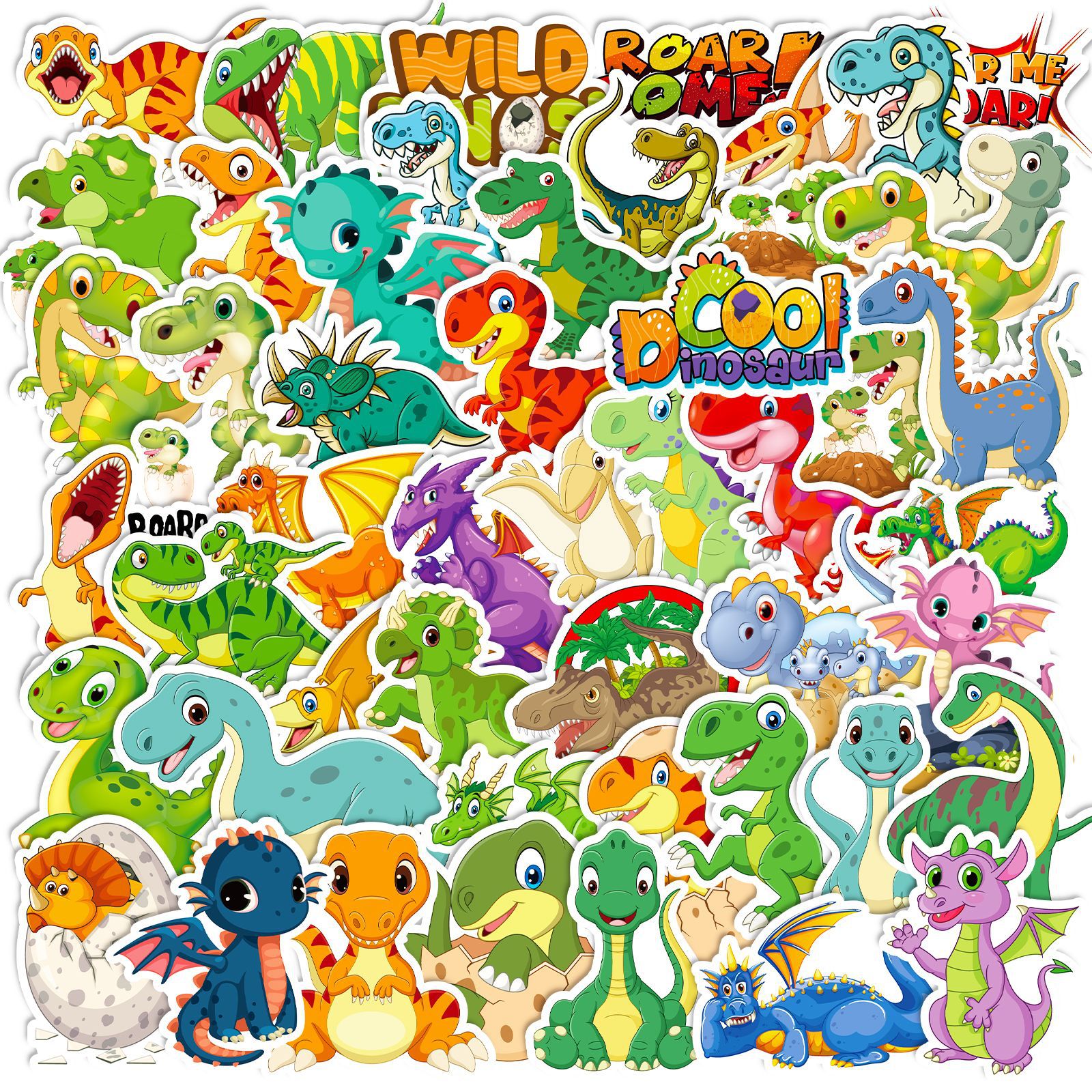 50 cartoon dinosaur theme cross-border new children's stickers water cup skateboard waterproof children's toys graffiti stickers