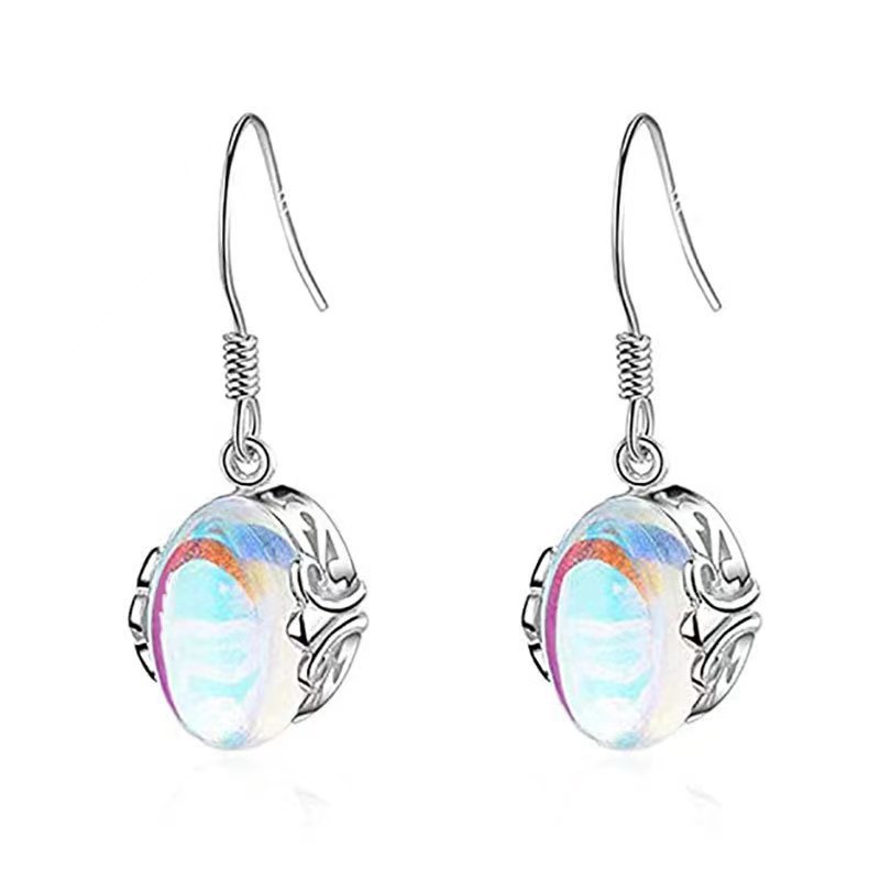 Cross-border Amazon New Creative Color Moonlight Cat's Eye Earrings Women's Retro Crystal Round Earrings Accessories