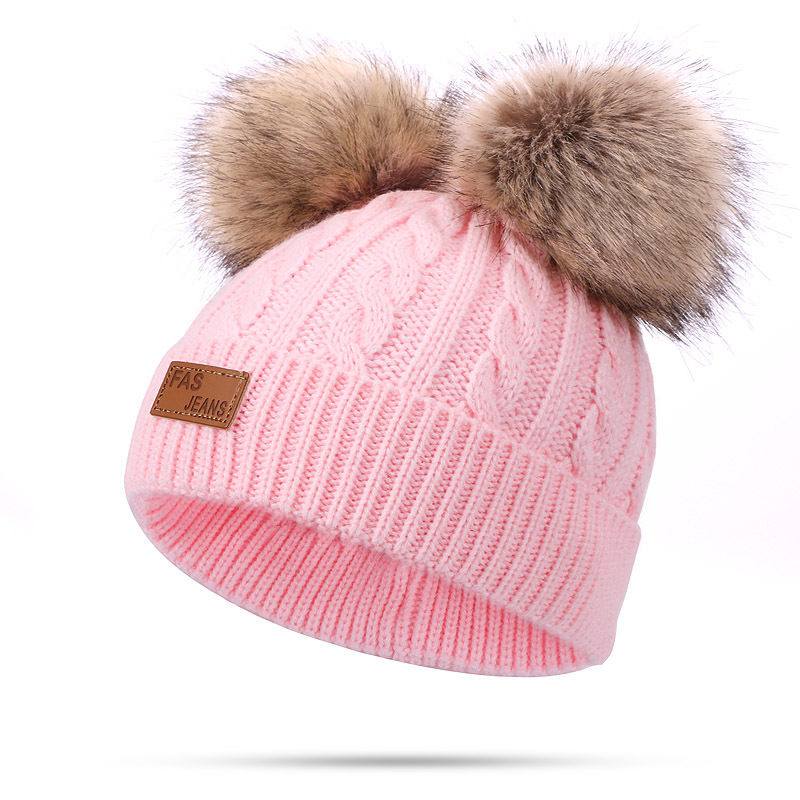 Picture of Winter Children's Neck Hat Two-Piece Pompom Baby Baby Knitted Hat Warm Wool Fleece-Lined Thickened Neck Set