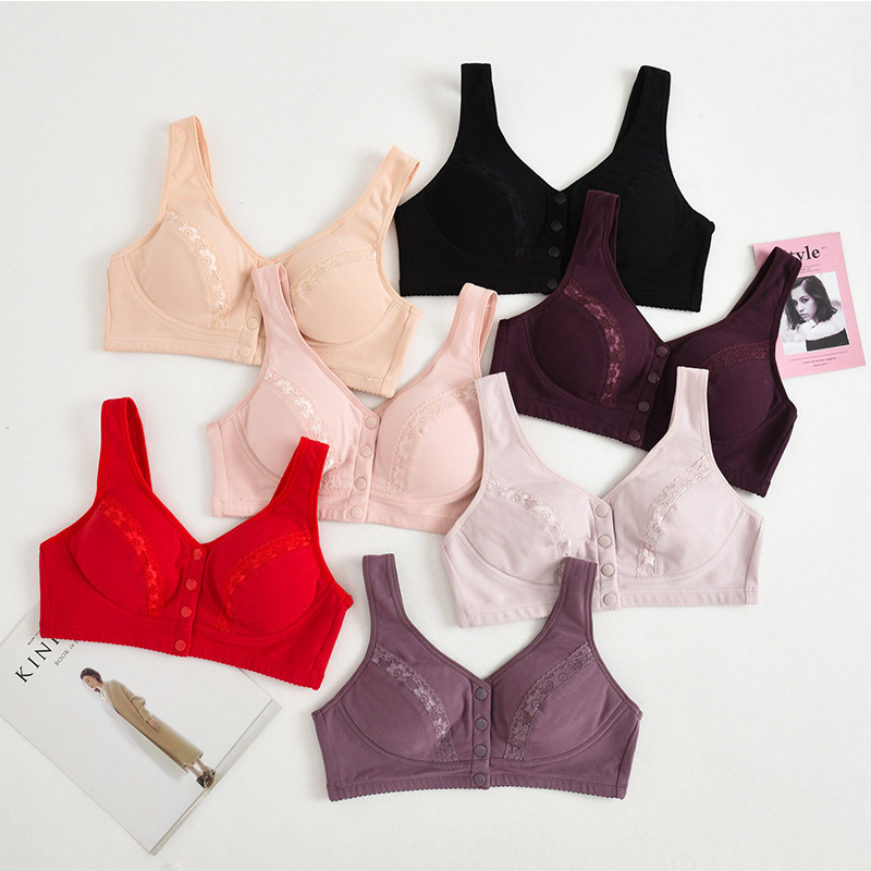 Picture of Mom's Underwear Women's Bra No Steel Ring Vest Thin Front Buckle Middle-aged and Elderly 50-year-old plus size Breathable Bra