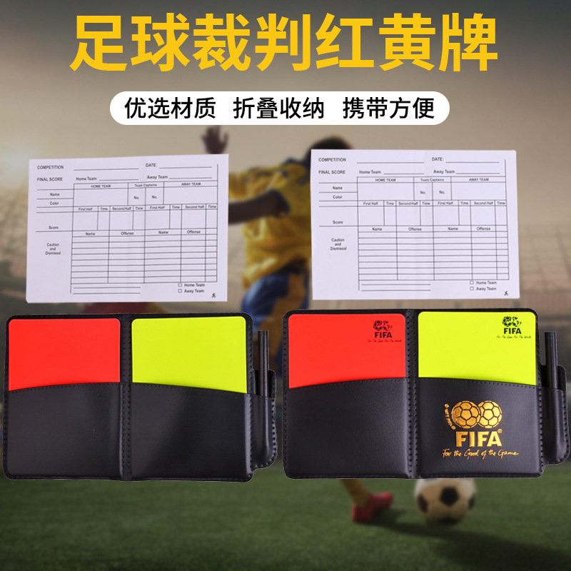 Picture of Football Thickened Red and Yellow Card Record Book Red and Yellow Card Referee Tool with Leather Holster Recording Paper Pencil for Referee