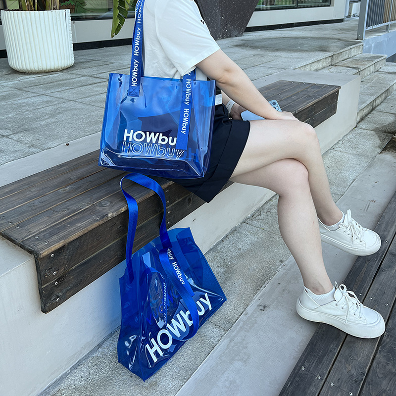 Picture of pvc Laser Bag Internet Celebrity Plastic Handbag Transparent Hand Gift Bag Colorful Jelly Bag Spot Printable logo