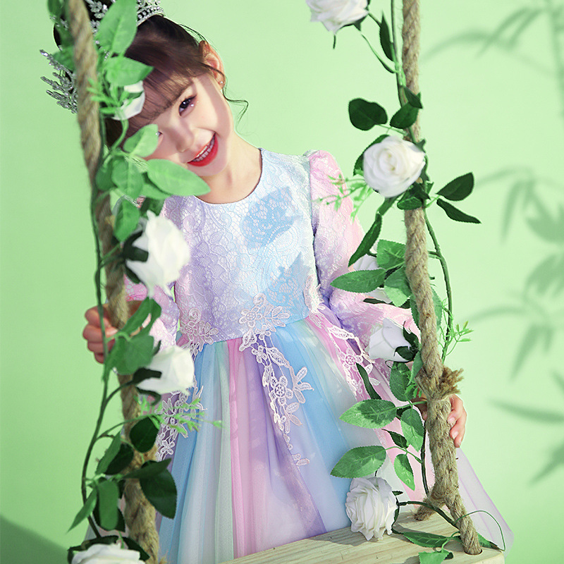 Picture of Girl's Autumn Dress dress 2024 New Style Girl's Long Sleeve Rainbow Princess Dress Birthday Tutu Dress for Autumn and Winter