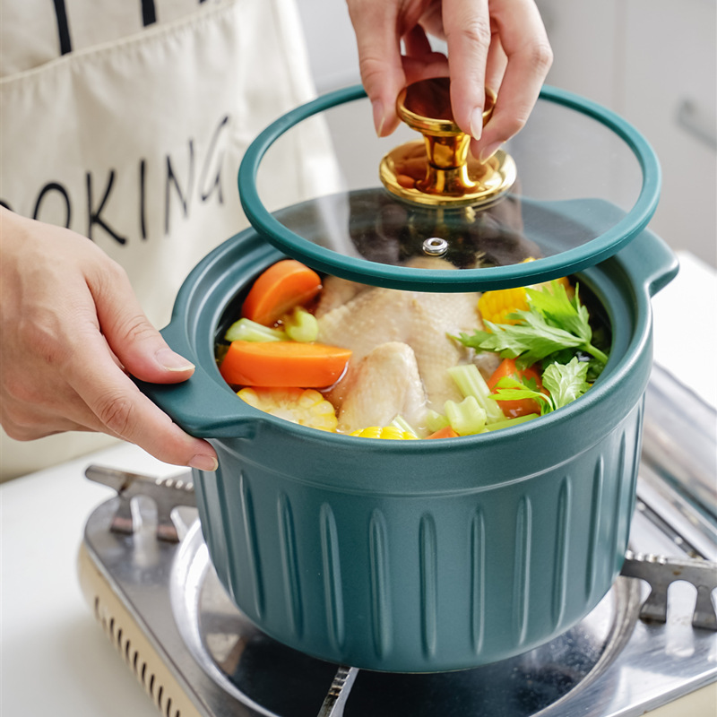 Picture of A generation of hair color glaze ceramic small casserole with glass lid light luxury simple high temperature resistant open flame home stew pot wholesale