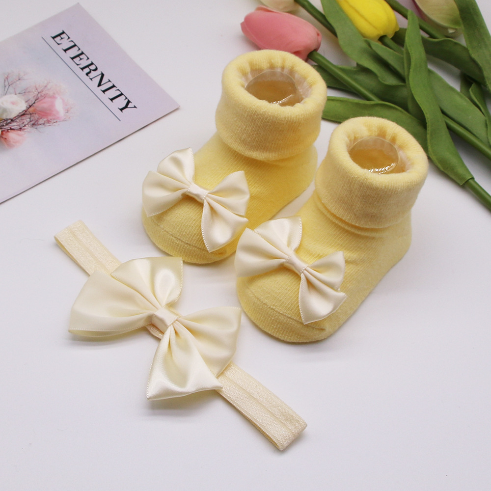 Picture of 2023 New Baby Headband + Socks Set Ribbed Bow Headband Baby Breathable Knitted Cotton Socks
