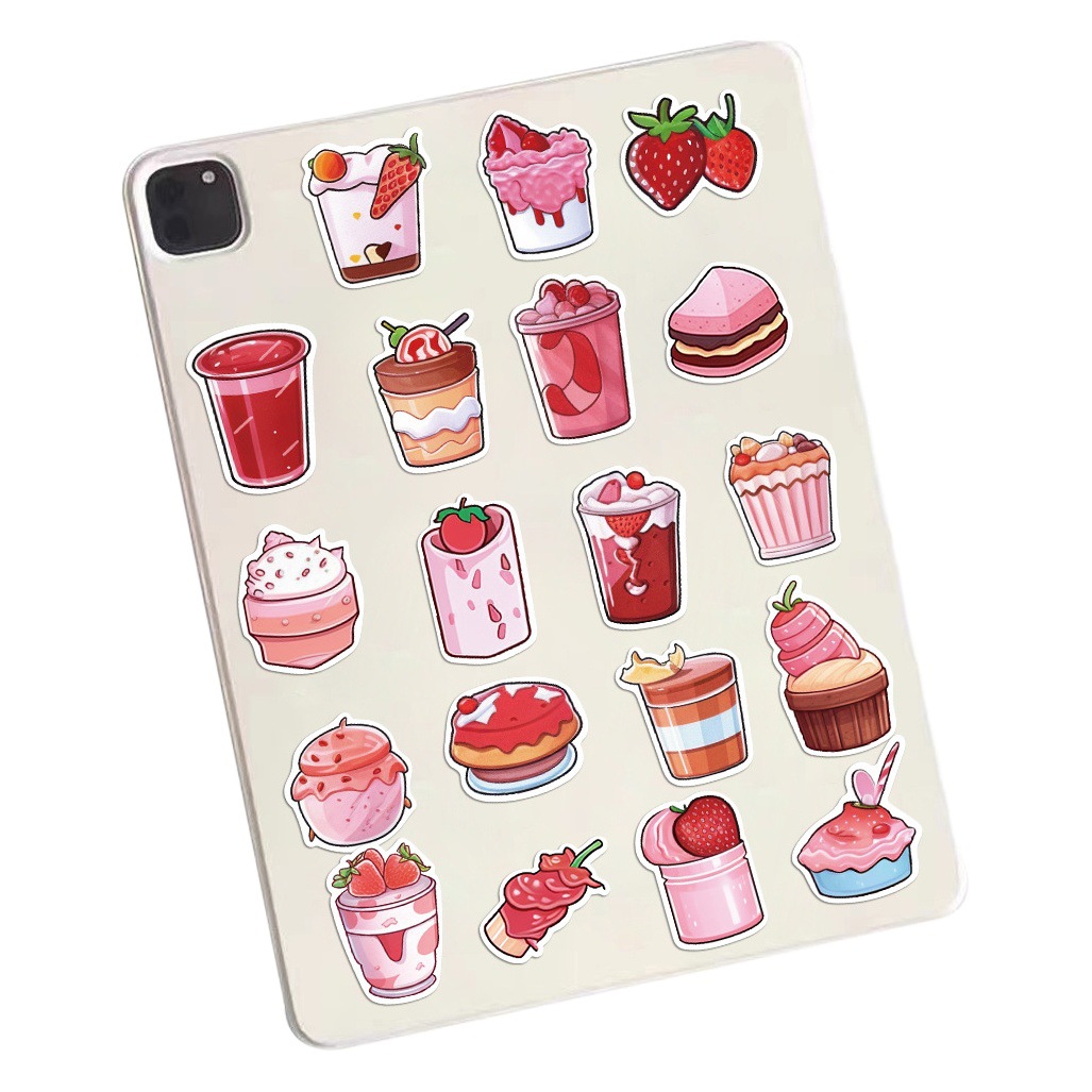 Picture of 50 pieces cross-border dessert stickers cartoon graffiti cake milkshake decoration Cup computer luggage pink stickers
