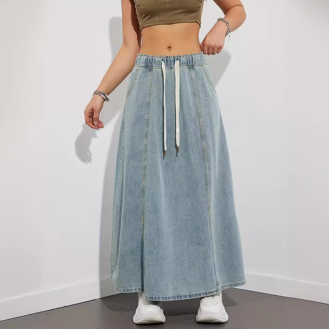 Picture of Cross-Border Foreign Trade European and American Independent Station American Design Elastic Waist Loose Large Swing Skirt Denim Skirt Women's Casual Long Skirt