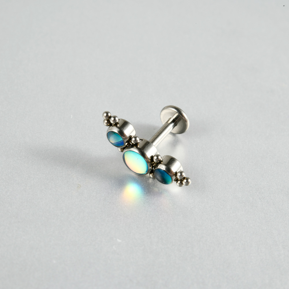Picture of G23 Titanium Alloy Candy Color Opal Lip Nails Oil Drop Lip Nails Exploding Curved Ear Bone Nails Body Piercing Spot