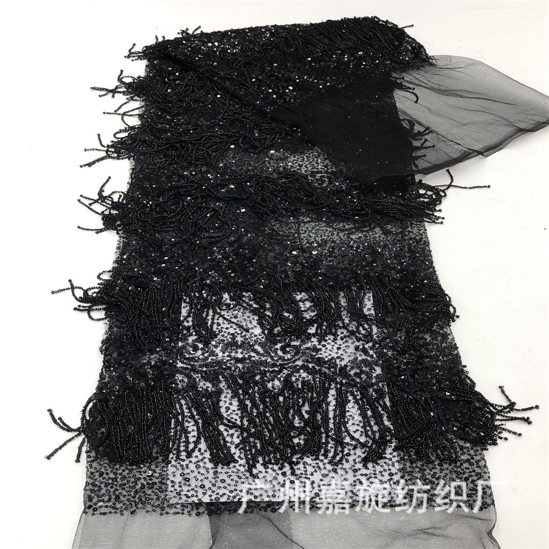 Popular High-End Tassel Sequin Bead Embroidery Fabric Fashion Tassel Wedding Dress Performance Clothing Children's Dress Fabric