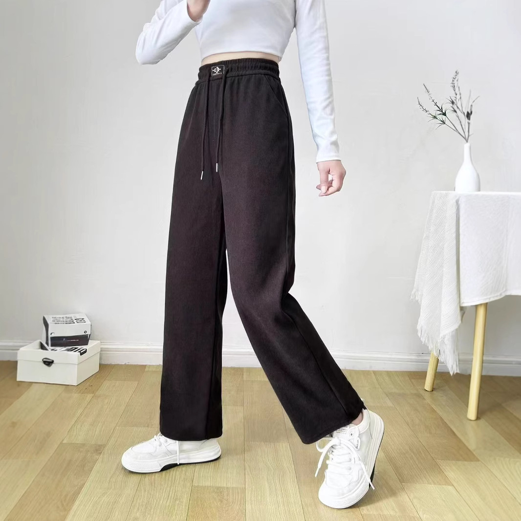 Picture of Mole Velvet Straight-Leg Pants for Women, New Autumn Style, Comfortable, Casual, Loose Fit, Elastic Waist, Versatile High-Waisted Wide-Leg Pants