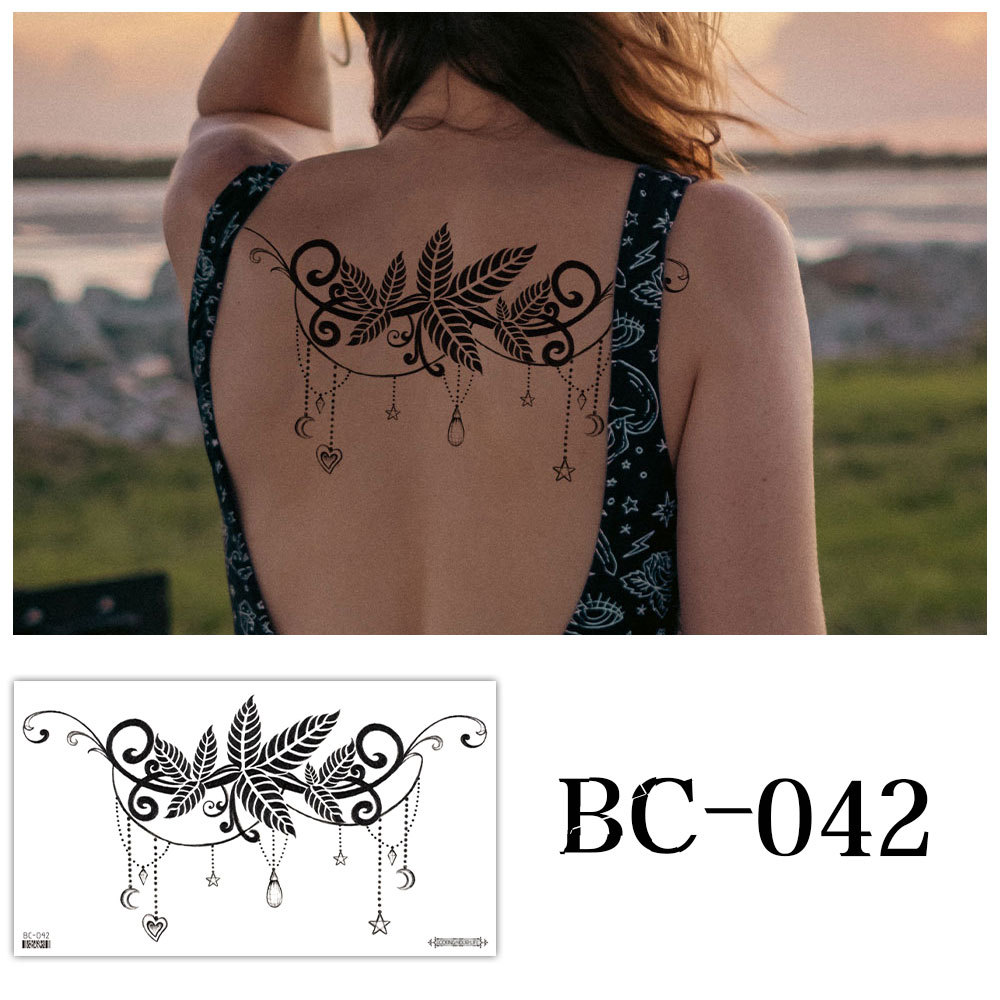 Picture of 2022 new cross-border supply waterproof tattoo stickers simple black and white flower sternum stickers personalized tattoo wholesale