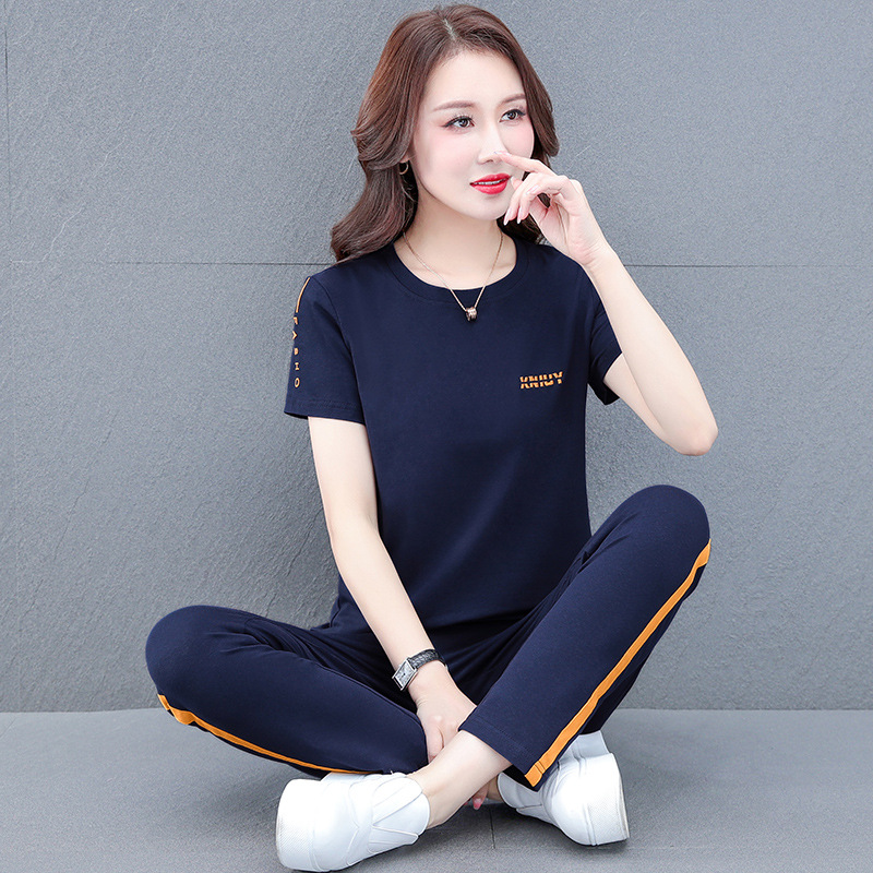 Picture of Pure Cotton Stretch Middle-aged Mother's Casual Sports Suit Women's Summer Short-sleeved Trousers All-match Square Dance Two-piece Set