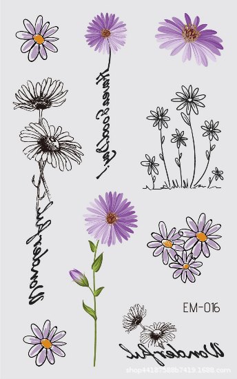 Picture of New Waterproof Sweat-proof Flower Tattoo Sticker Small Fresh Daisy Women's Face Arm Temporary Tattoo Sticker