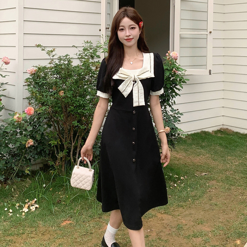 plus size Fat Girls French Style Bow Slimming dress Women's Niche Design Sense chubby girl Pear-shaped Figure Skirt