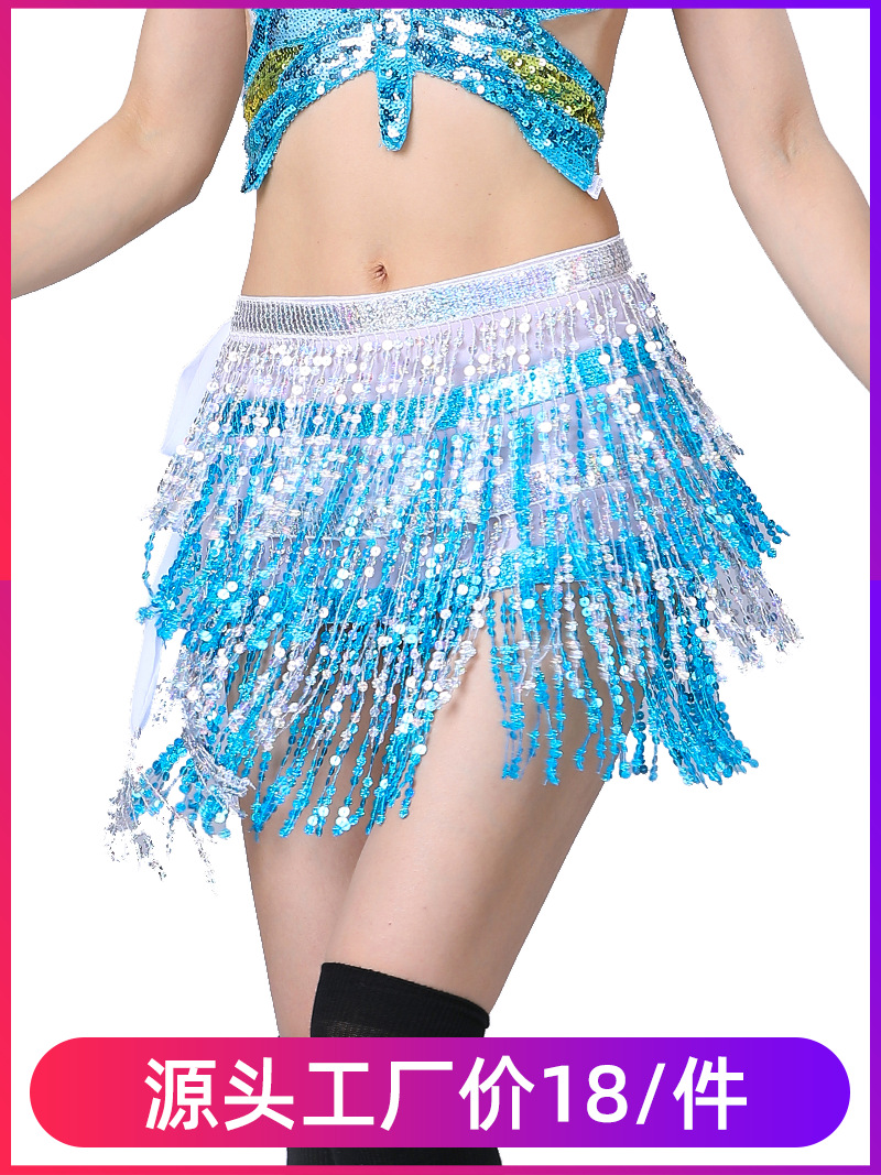 Picture of New belly dance beads waist chain 4 sequins hip towel tassel waist belt dance performance can be a generation of hair