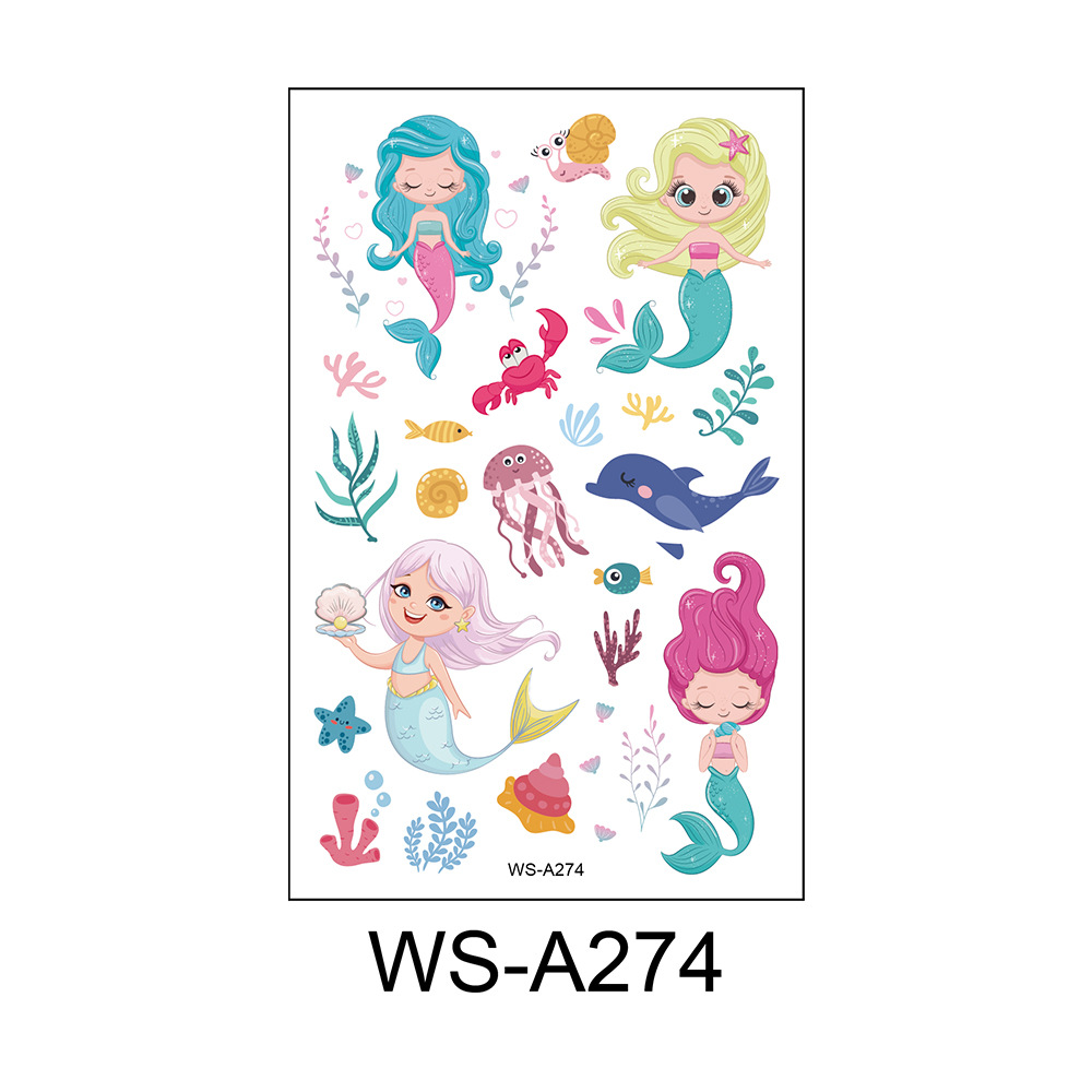 Picture of Cross Border Waterproof Sweat Tattoo Children Cartoon Dream Party Princess Theme Stickers suit Mermaid Tattoo Stickers