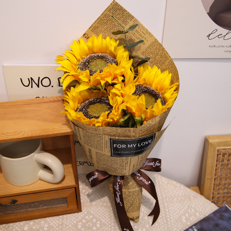 Picture of Flower Wrapping Paper Materials Wholesale Bouquet Gift Wrapping Paper Retro Flower Wrapping Kraft Paper Sunflower English Newspaper