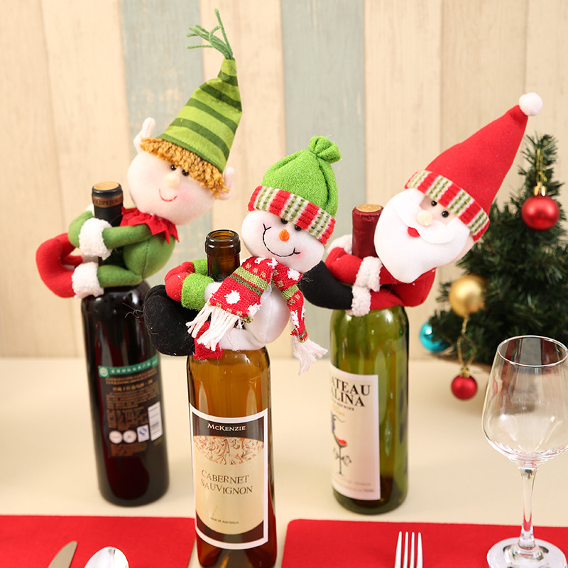 Christmas Home Decoration Supplies Santa Claus Snowman Wine Bottle Cover Small Wine Bottle Holder Wine Bottle Decoration