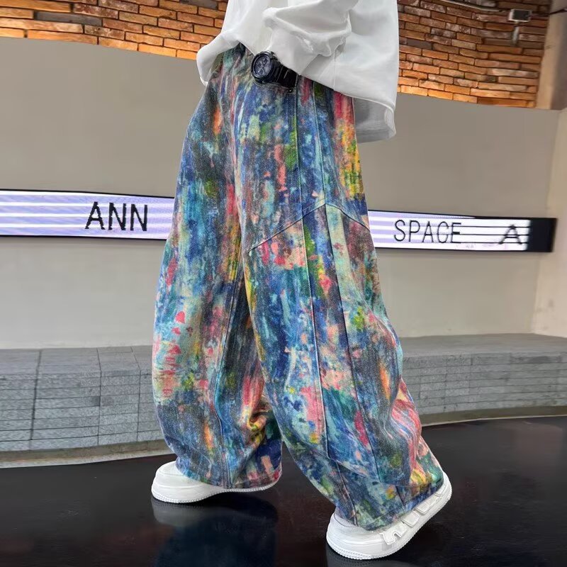 Boys' Spring Pants Large Children's Casual Pants Spring and Autumn 2025 New Spring Tie-Dye Trousers Street Tide