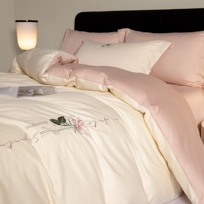 Class A 100 maternal and child-grade long-staple cotton four-piece cotton cotton bed sheet bed cover embroidery nude sleeping bedding