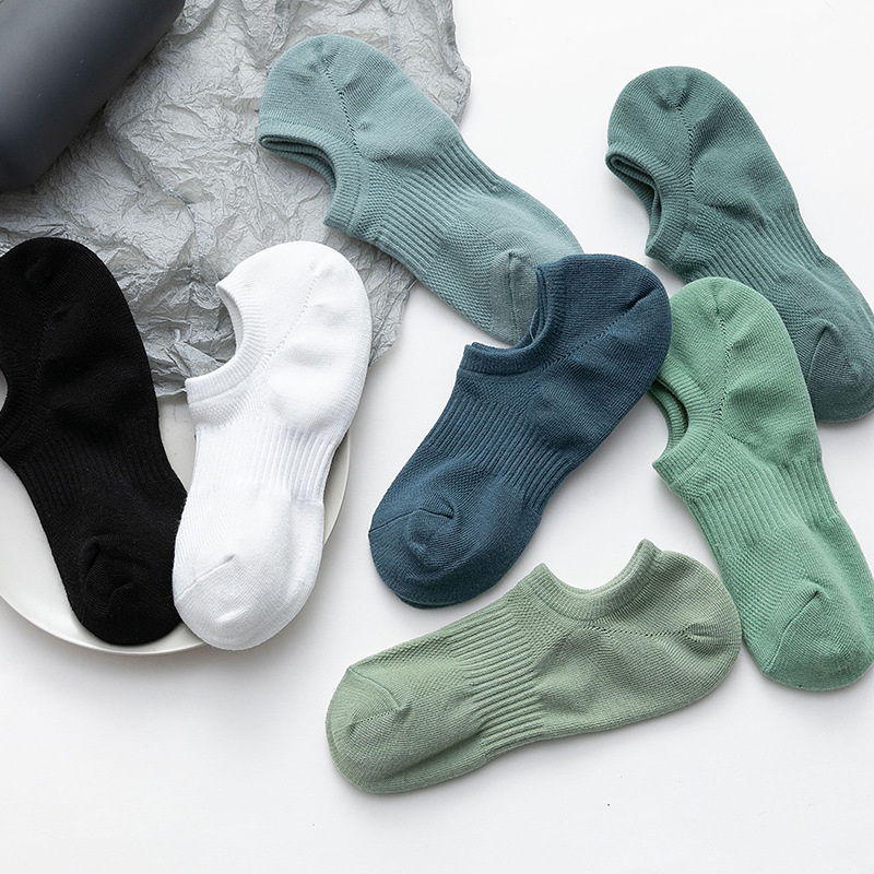 Socks Men's Japanese Waist Boat Socks Breathable Mesh Invisible Men's Socks Shallow Mouth Solid Color Large Heel Cotton Socks Wholesale