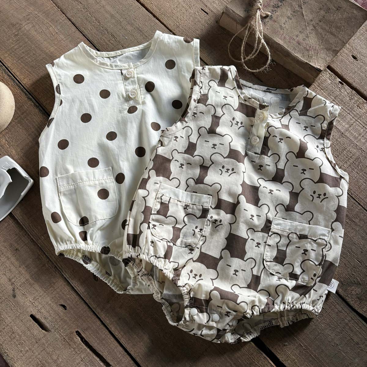 Picture of in stock Baby Summer Clothes Baby Boys and Girls Thin All-in-Body Clothes Western-style Wave Dot Vest Wrap-up Clothes Climbing Clothes