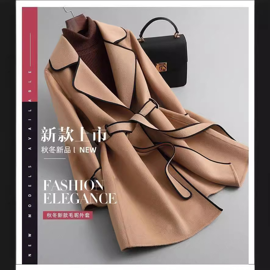 Add fat size 200kg temperament woolen coat plus size chubby girl autumn and winter loose belly slim long coat women