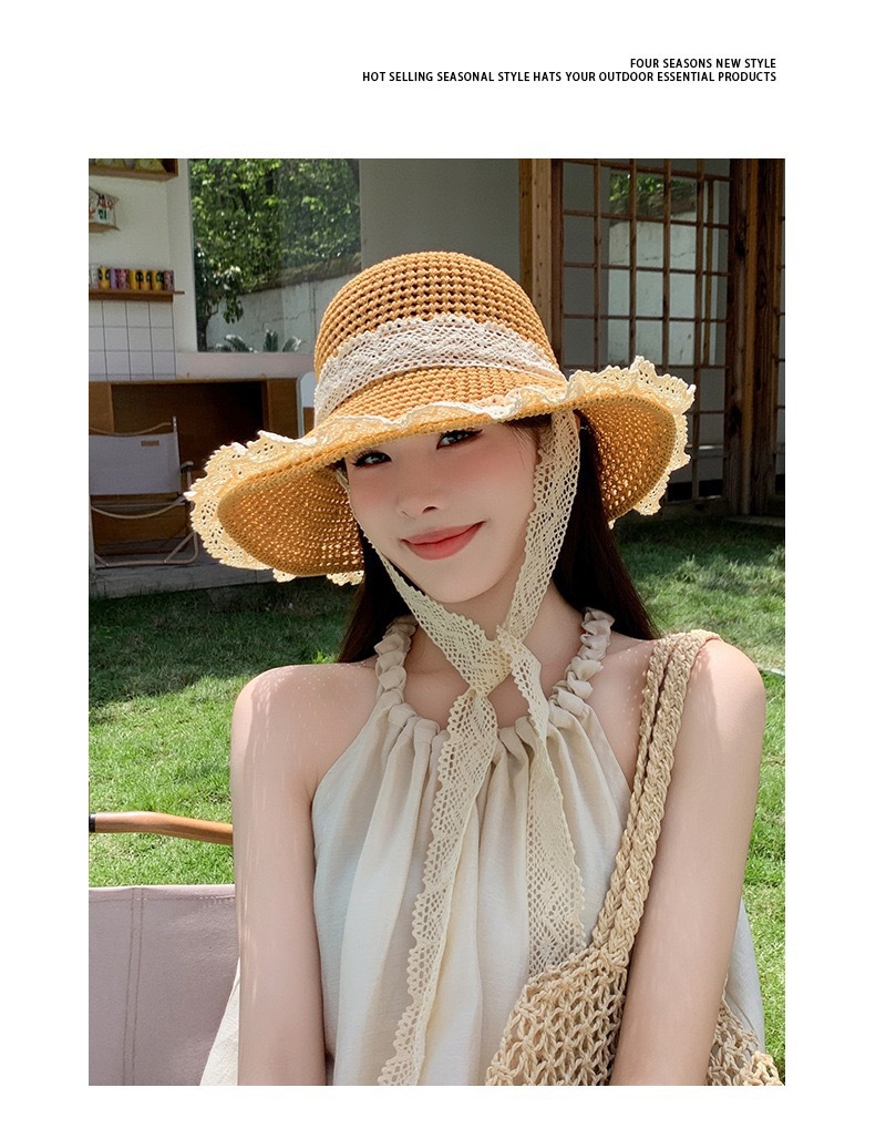 Picture of Fisherman Hat Women's Spring and Summer New Arrival Women's Lace Fashionable Japanese Bucket Hat Simple Sunscreen Hat Showface Small Basin Hat